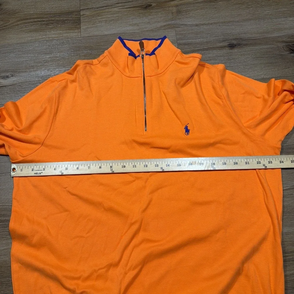 Polo Golf Ralph Lauren Men's LARGE‎ 1/4 Quarter Zip Sweater Orange Blue Cotton